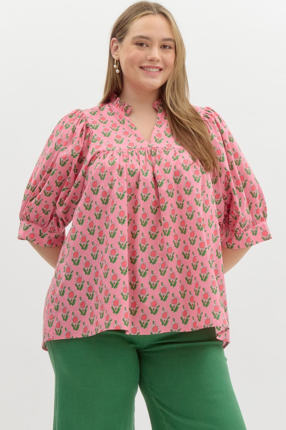 Addison Floral Button Cuff Blouse Top - Be You Boutique