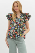 Katherine Floral Double Ruffle Layer Top - Be You Boutique