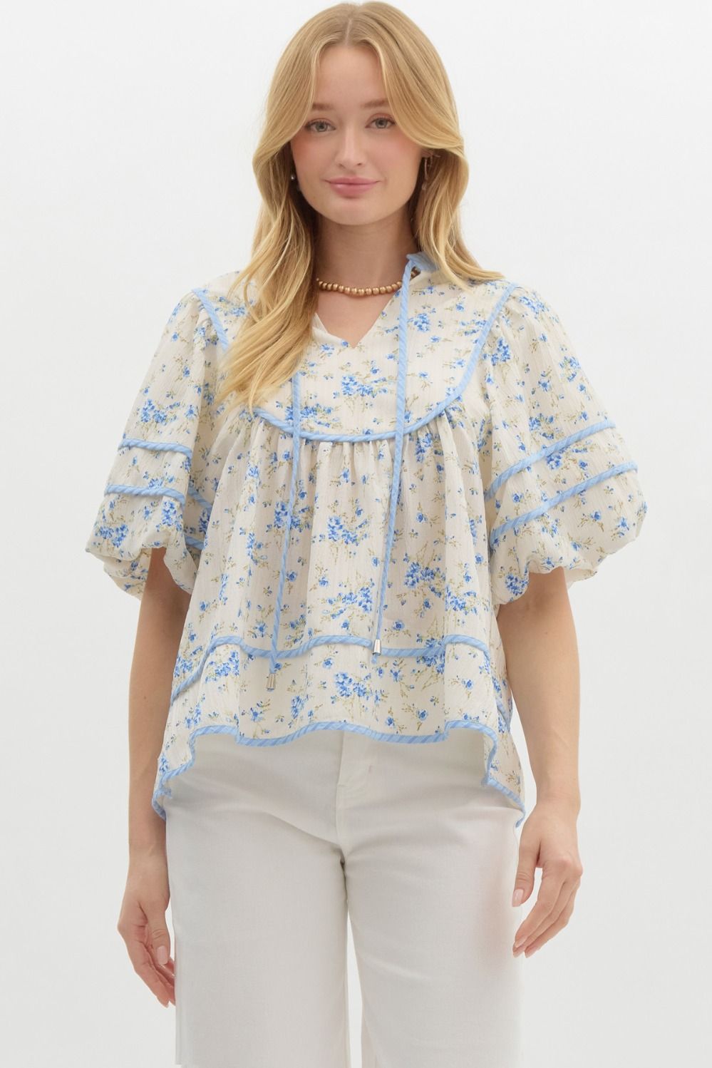 Melissa Floral Solid Trim Top - Be You Boutique