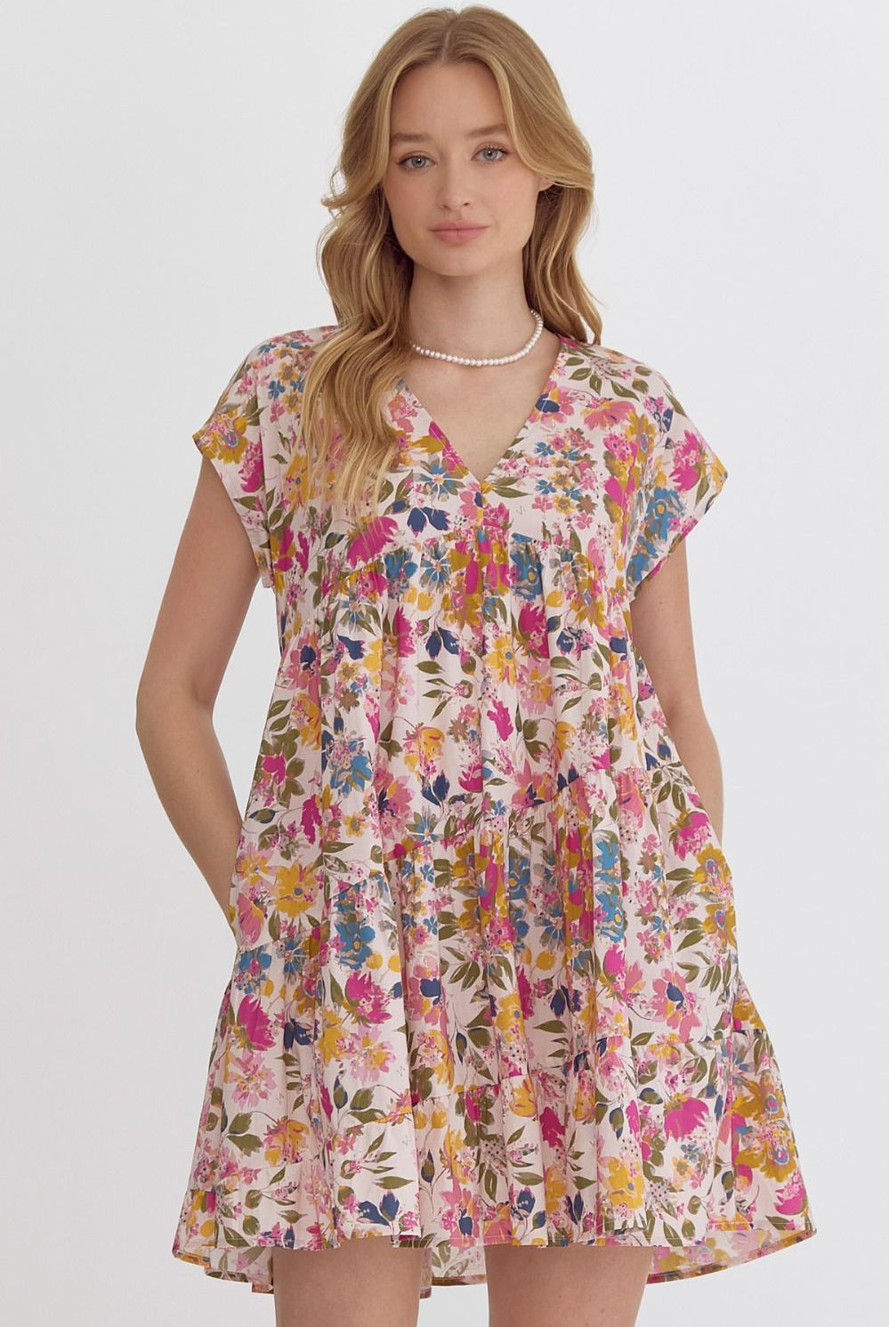 Kat Floral Print Short Sleeve V Neck Dress - Be You Boutique