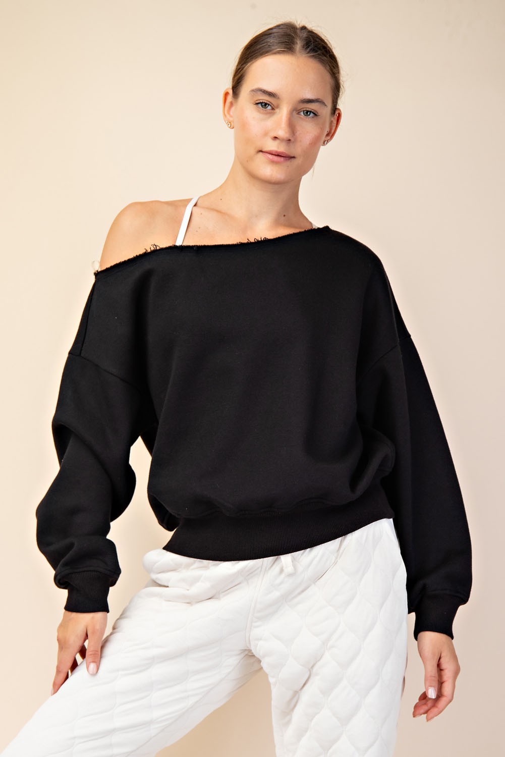 Jack French Terry Dropped Off Shoulder Long Sleeve Top - Be You Boutique