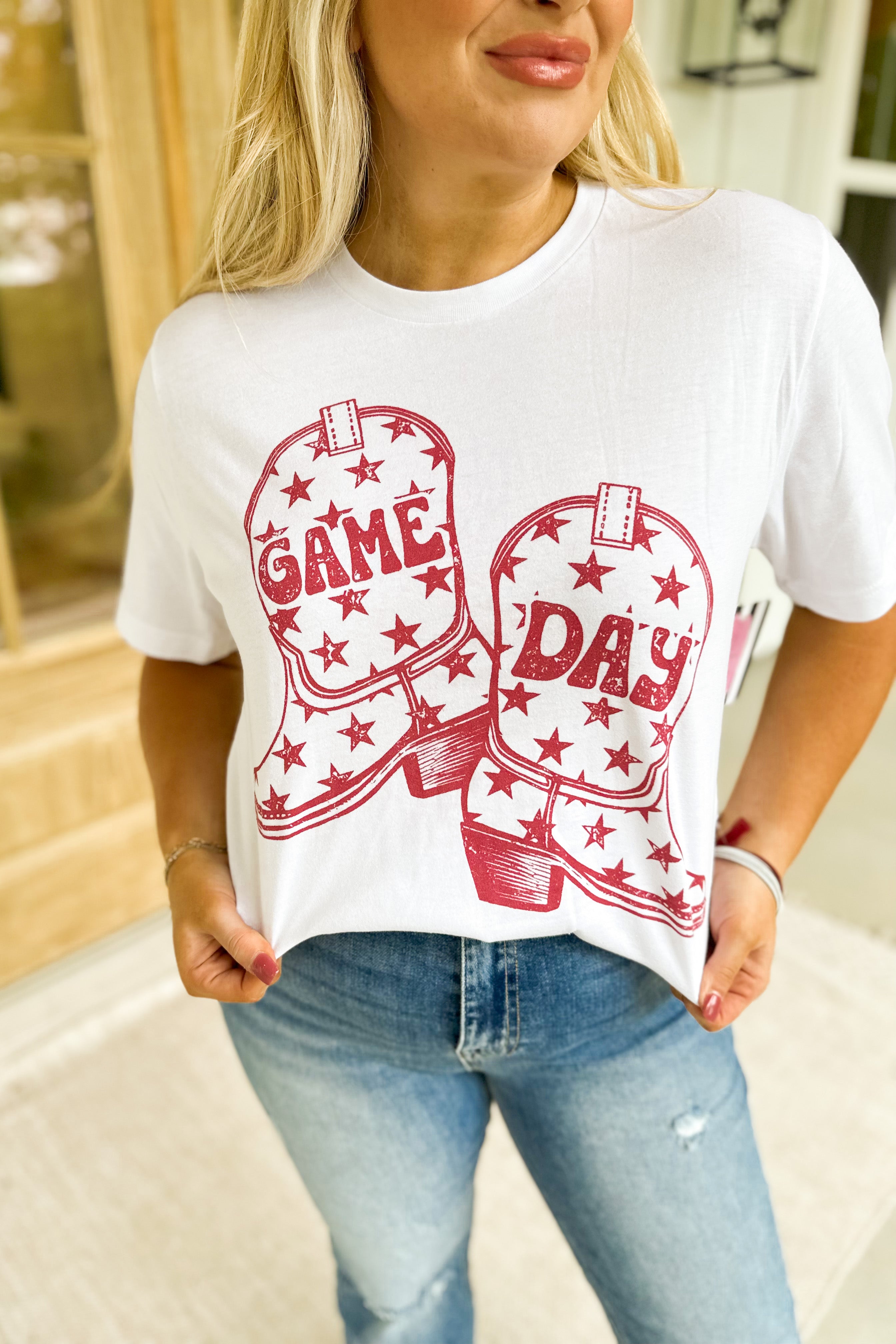 Game Day Star Boots Oversized Short Sleeve Distressed Graphic Tee *FINAL  SALE*