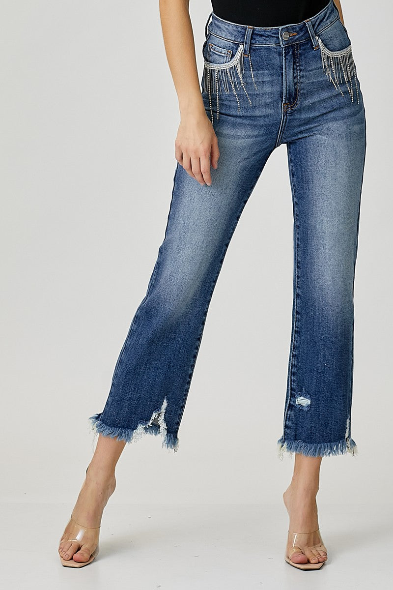 Risen Maddox High Rise Embellished Straight Jeans *FINAL SALE*