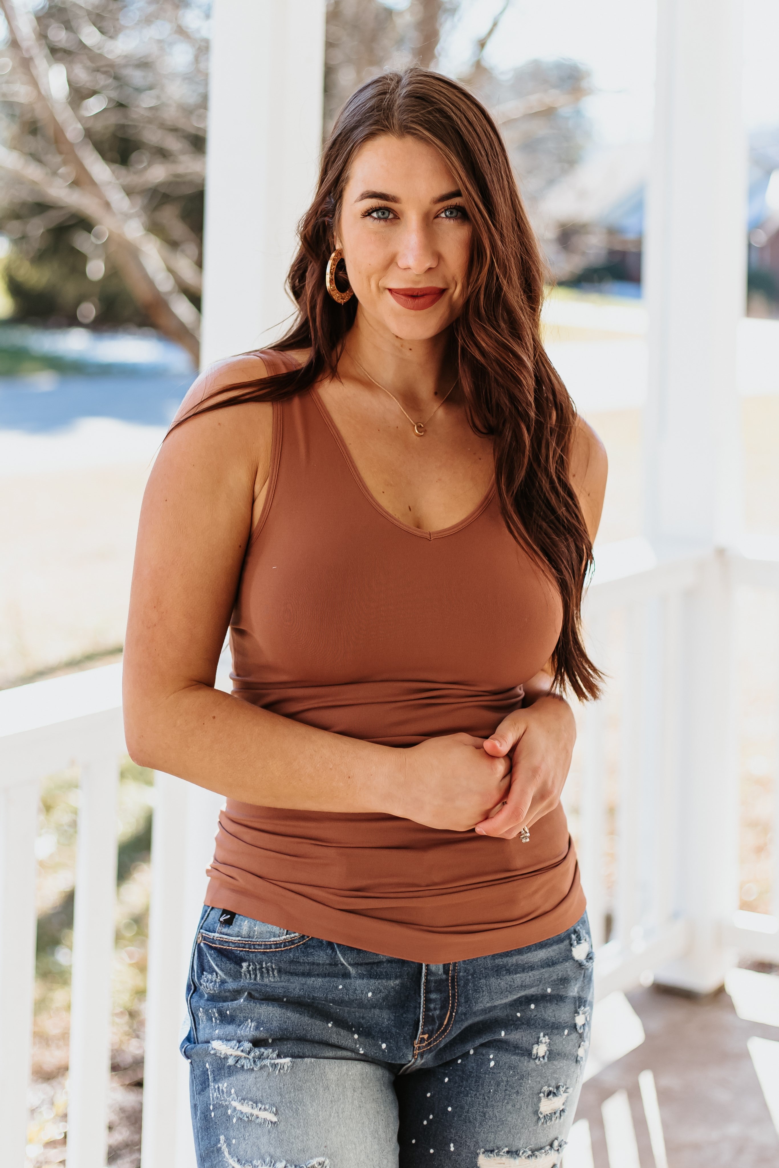 Cathy Basic Reversible Seamless Tank ~ Mocha - ShopBeYouBoutique