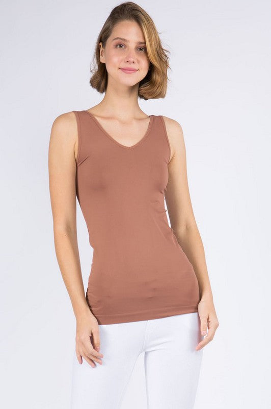 Cathy Basic Reversible Seamless Tank ~ Mocha - ShopBeYouBoutique