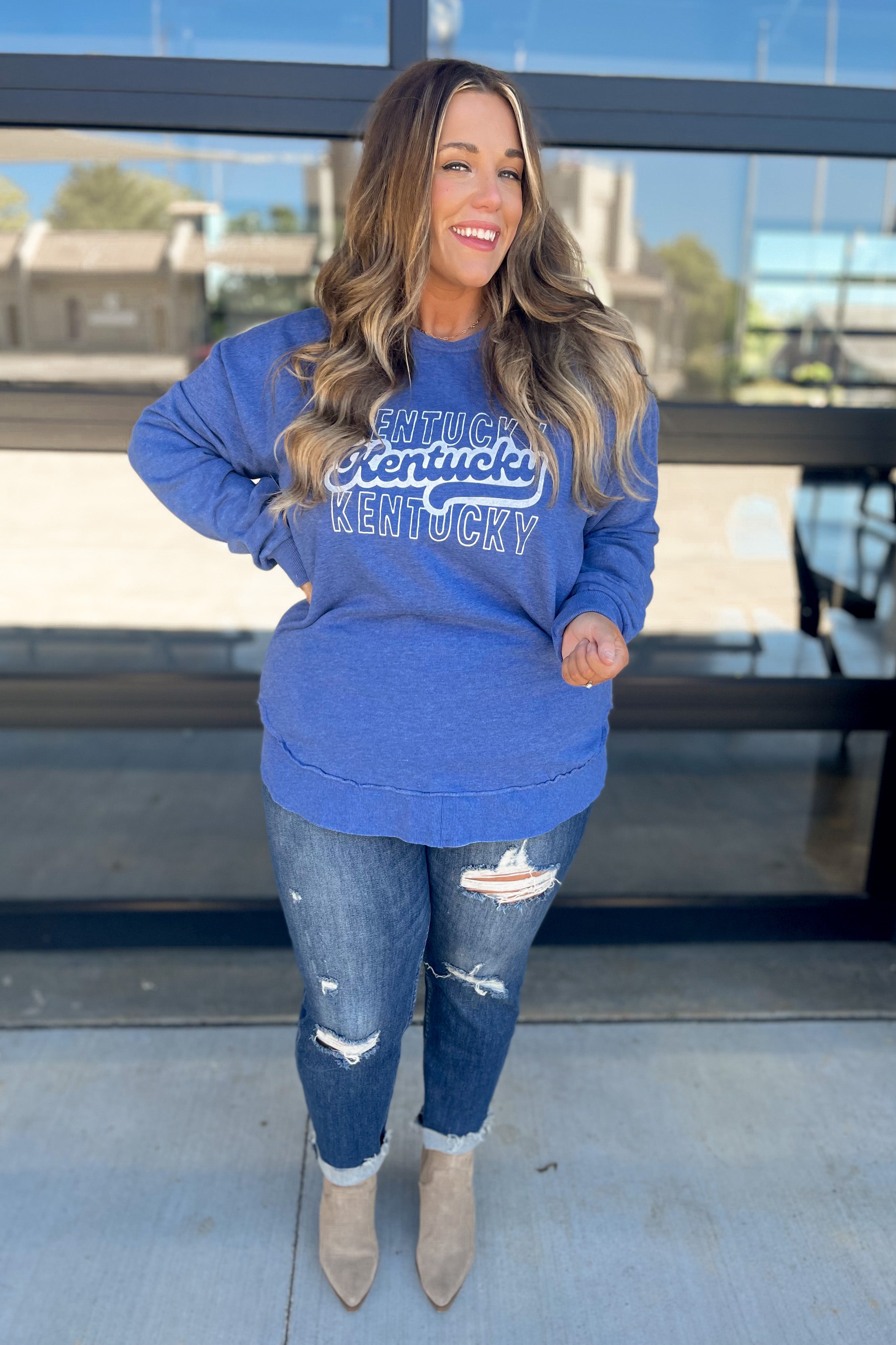 Scoop Hem Washed Kentucky Sweatshirt - Be You Boutique