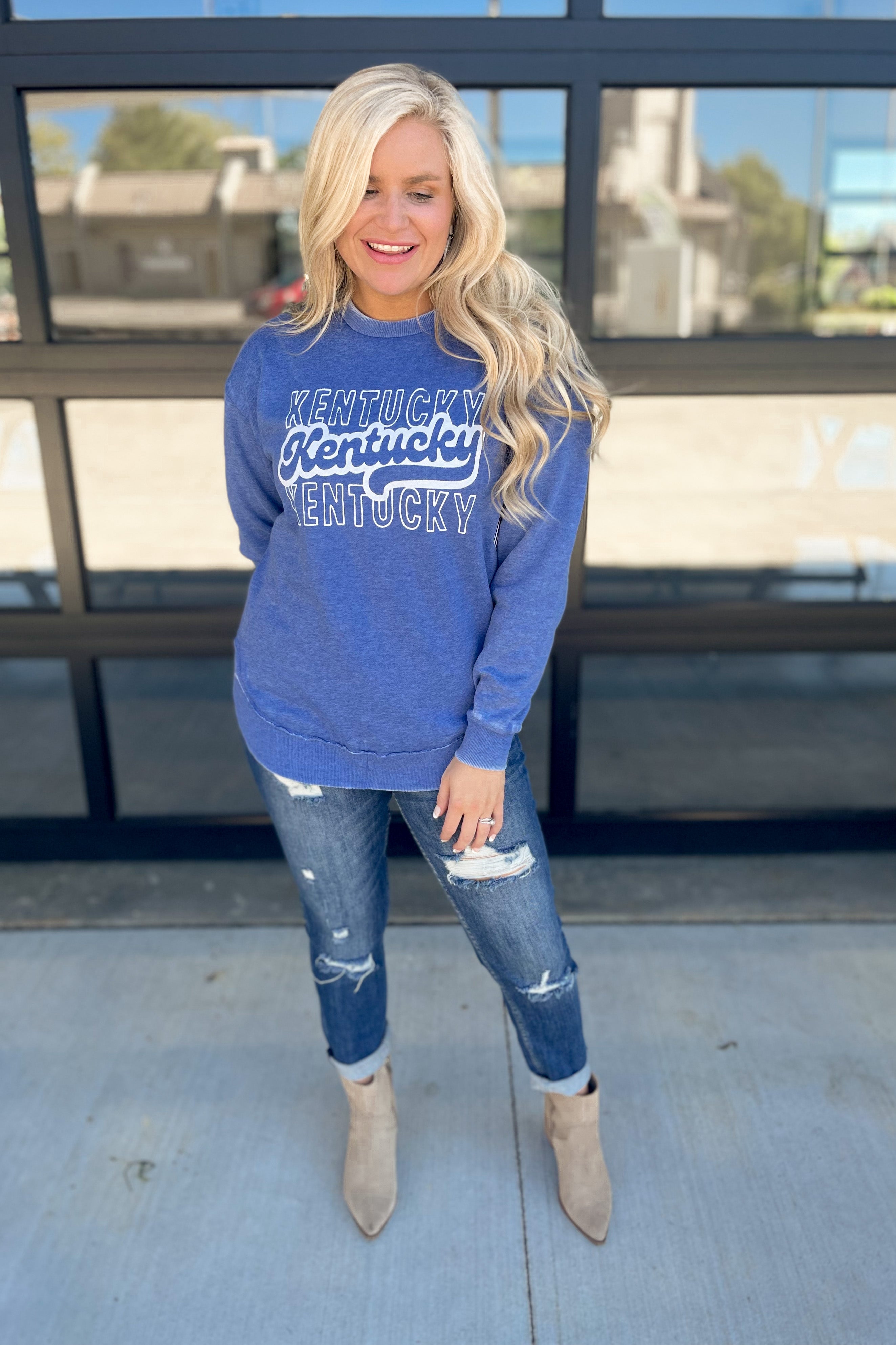 Scoop Hem Washed Kentucky Sweatshirt - Be You Boutique