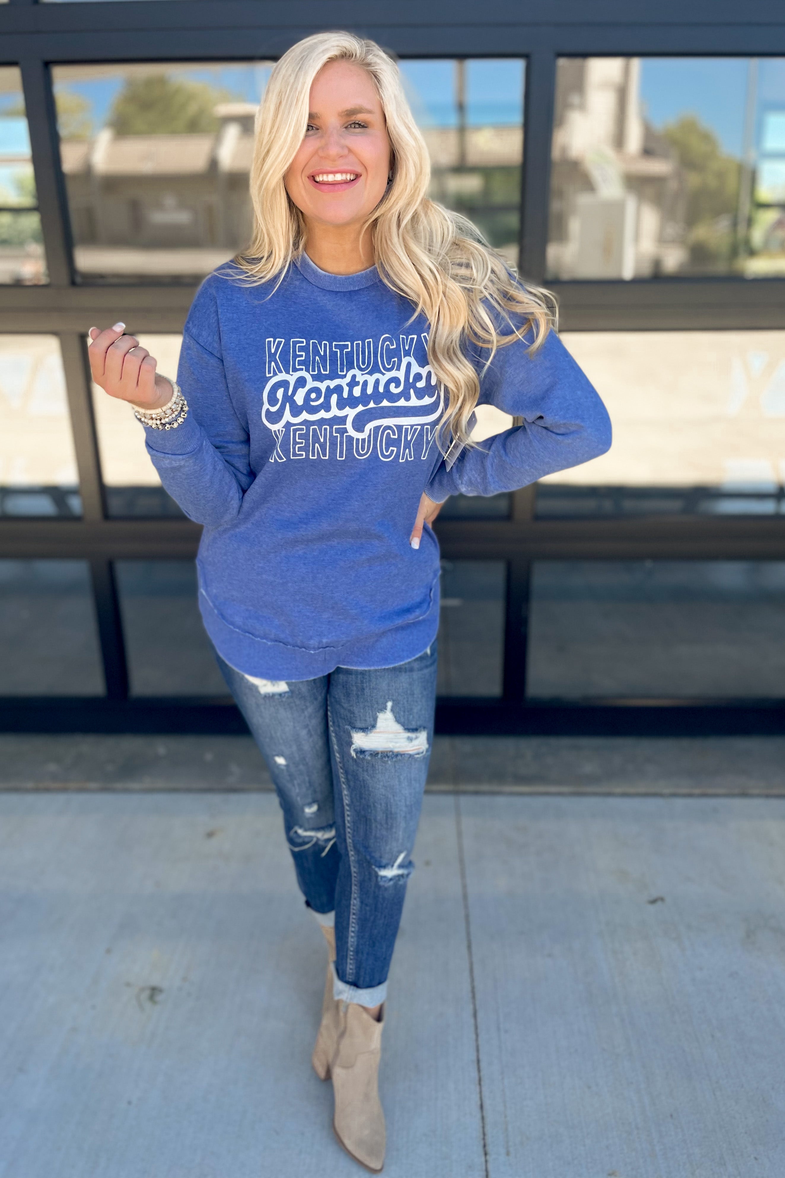 Scoop Hem Washed Kentucky Sweatshirt - Be You Boutique