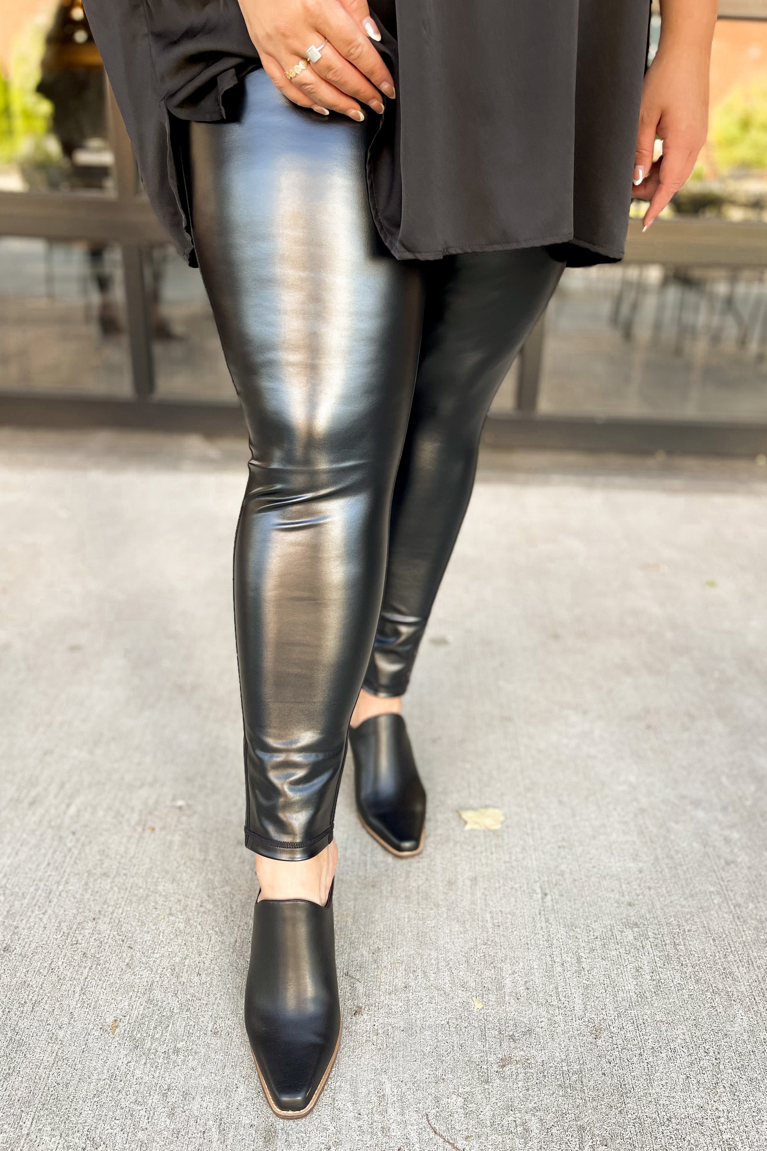 Buy SPANX Faux Leather Leggings for Women Tummy Control, Black, 2X